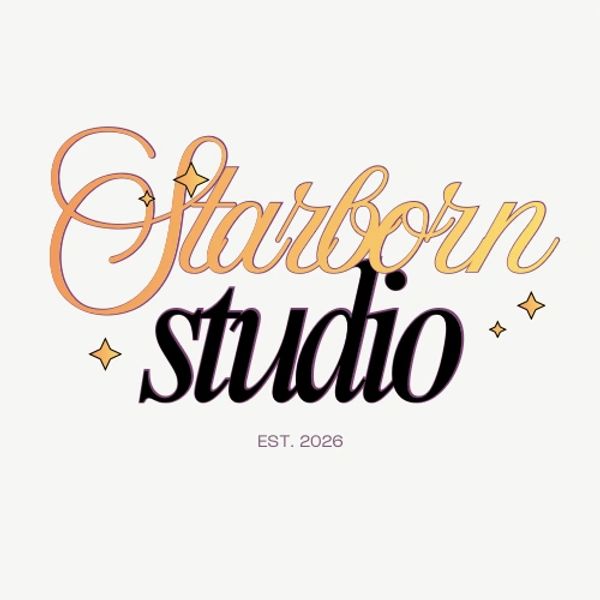 Elegant logo of Starborn Studio with a gradient script and modern serif text.
