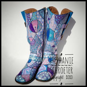 Hand painted b.o.c. leather boots. Size 9.5. Schroeter Design