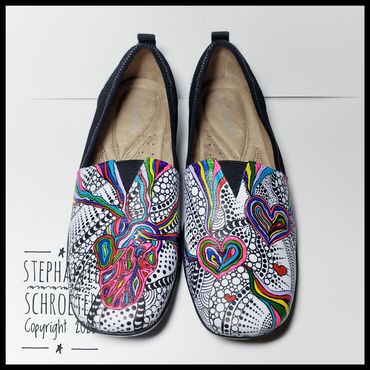 One-of-a-kind, hand-painted, upcycled leather loafers. Brand: Naturalizer. Size: 9.5