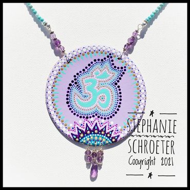 Painted leather and gemstone necklace