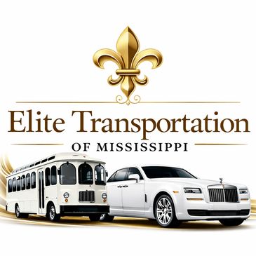 Elite Transportation of Mississippi logo with a luxury car and trolley.
