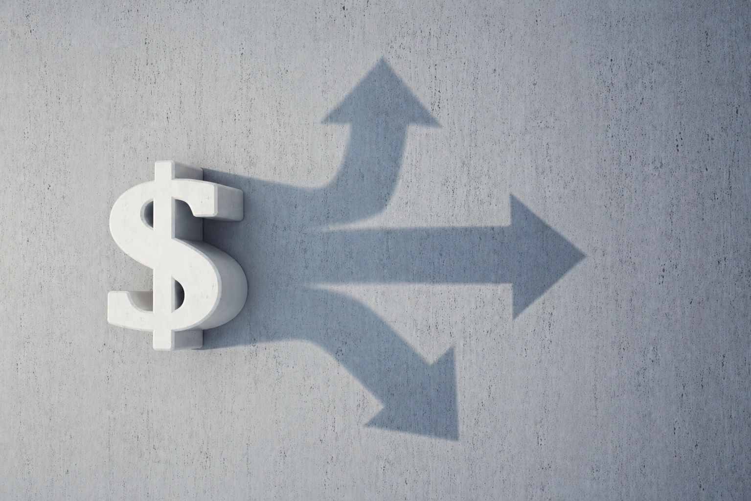 Dollar sign casting three directional arrows as shadow.