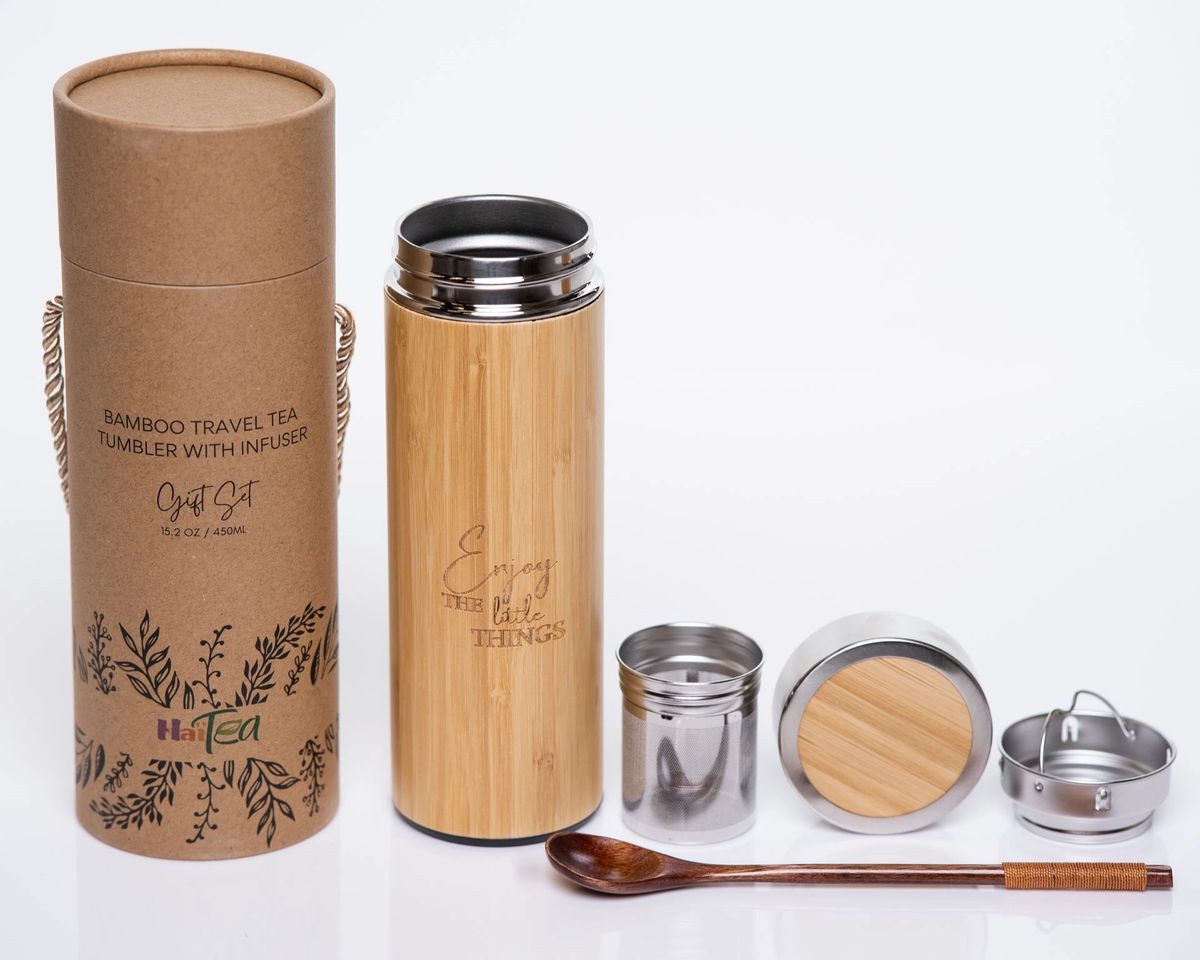 New! Gift Set Custom Bamboo Travel Tumbler w/ Infuser & Spoon