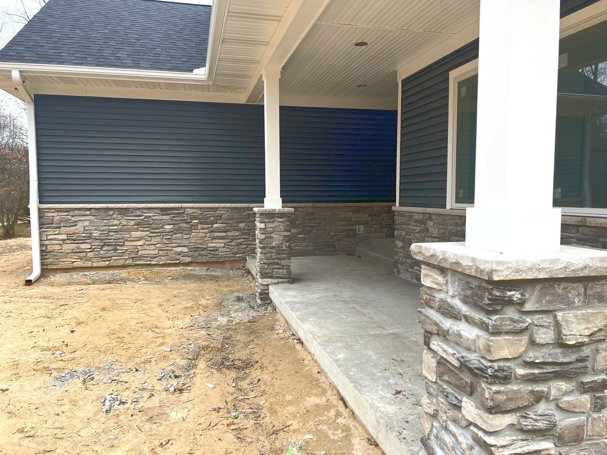 Stonework on front of home, freshly completed.