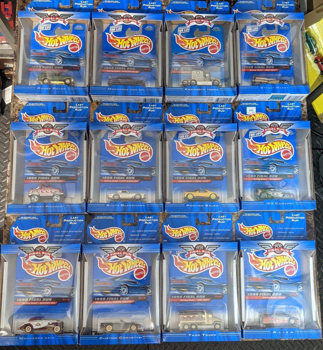 1999 Hot Wheels Final Run Full Set of 12 - Carded cars in Original