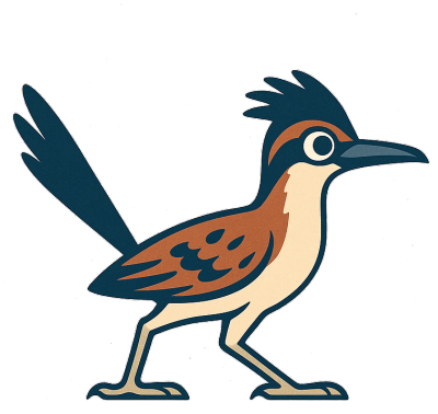 Illustration of a stylized bird with a crown-like crest.