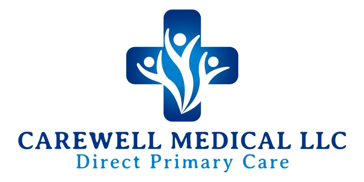 Carewell Medical LLC logo with blue cross and figures.