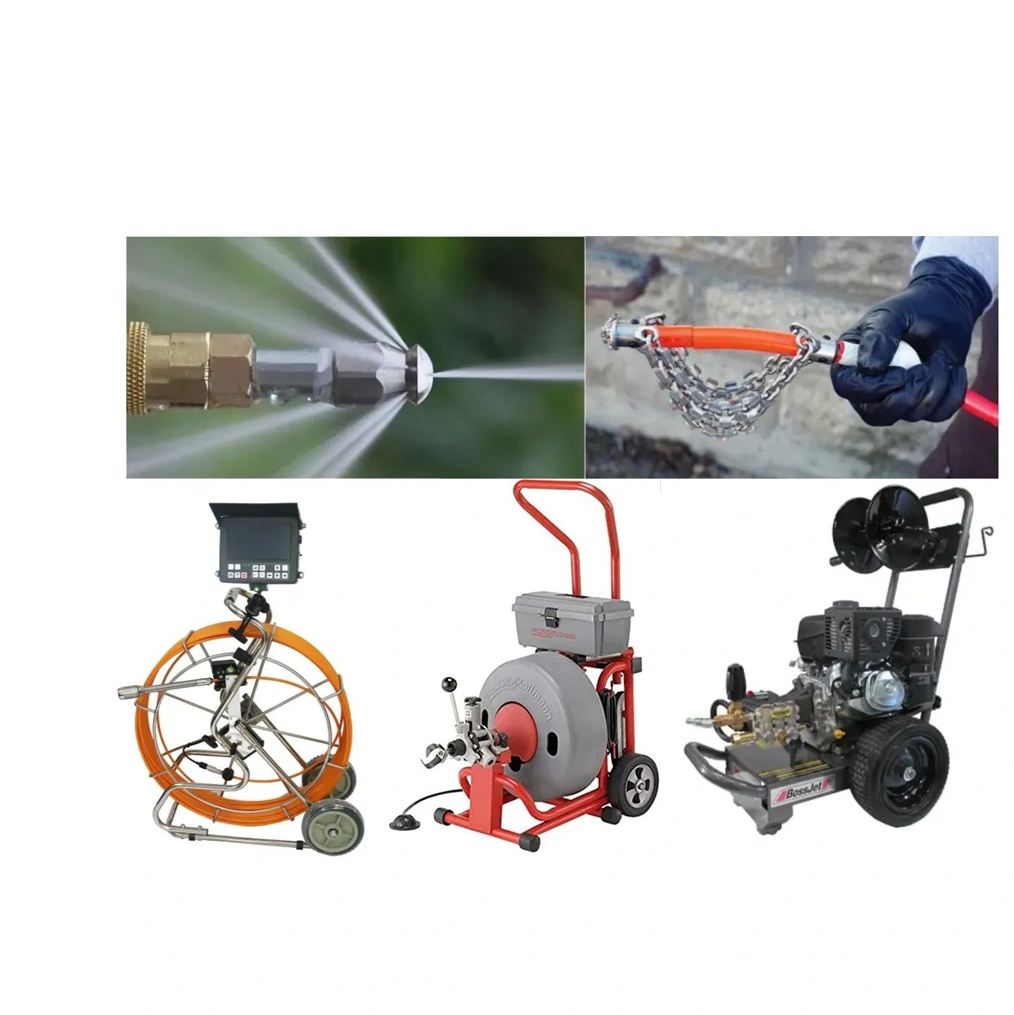 All the different tools used to clean drains.