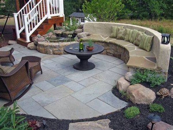 Patios, patio, stone patio, patio bench, stone bench, stone patio bench.