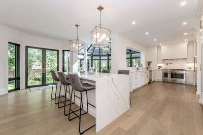 Stunning Quartz Countertops with waterfall fabricated and installed in Guelph Ontario