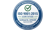 ISO 9001:2015 certified quality management system badge.
