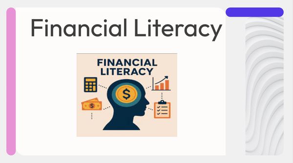 Financial literacy concept with icons and human head.
