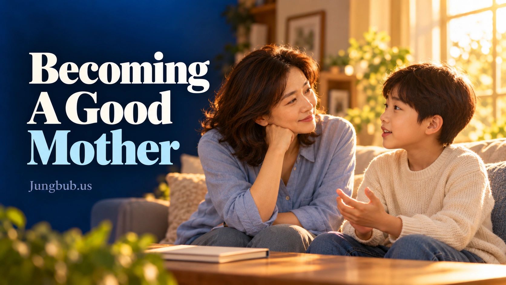 Mother and son having a heartfelt conversation at home.