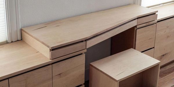 maple desk and cabinetry