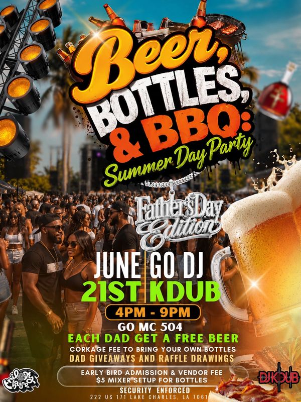 Summer Day Party with beer, BBQ, and music on Father's Day, June 21st at KDUB.