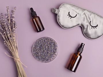 facemask, lavender, and oil