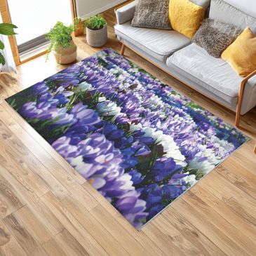 Floral Rug | Crocus Field Flower Accent Print Mat | Soft Purples Carpet for Any Room