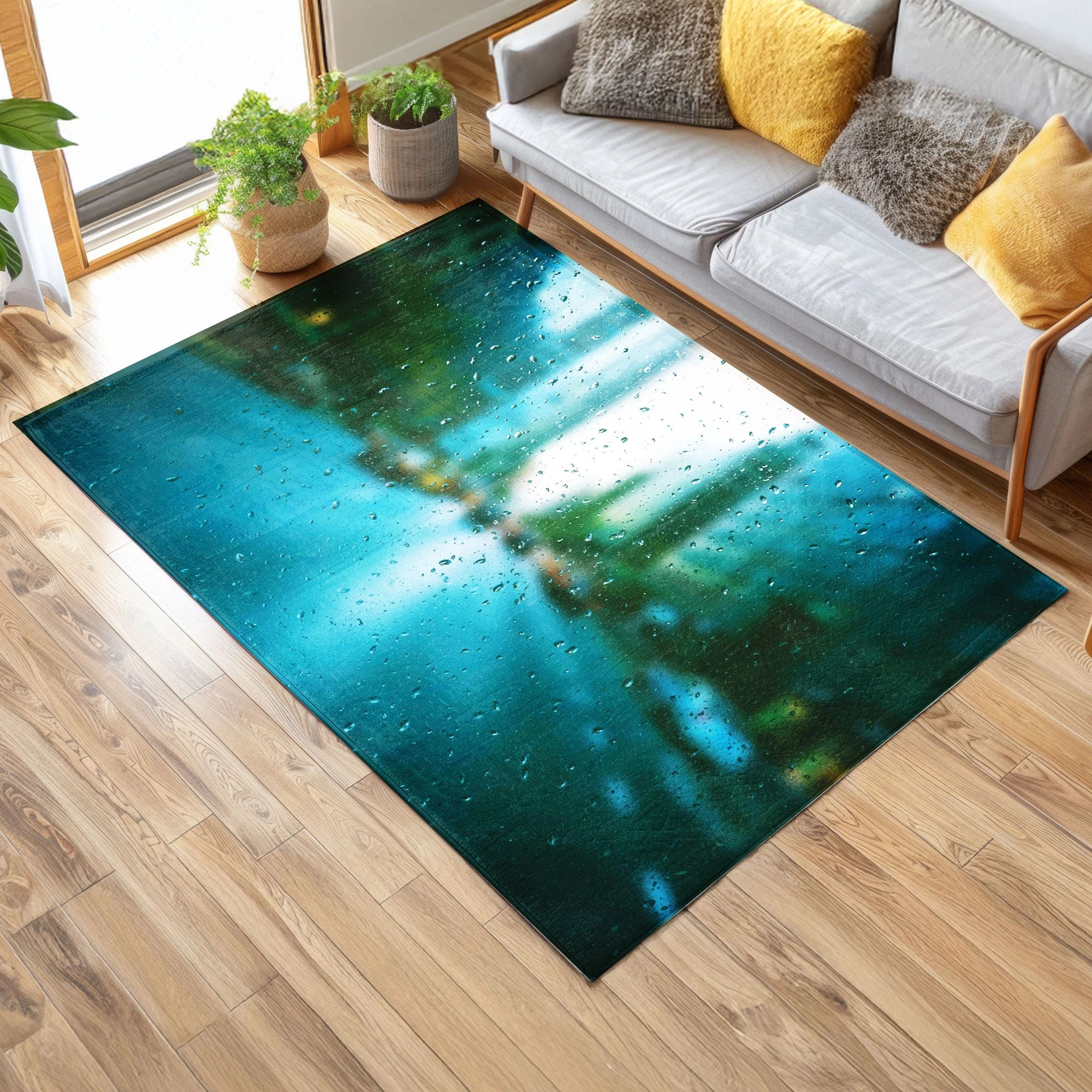 Rainy City Street Accent Rug | Modern Urban Skyline Carpet| Traffic Scene Apartment Dorm Mat