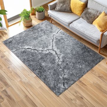 Concrete Area Rug | Gray Stone Floor Pavement Carpet | Industrial Cement Modern Decor Mat