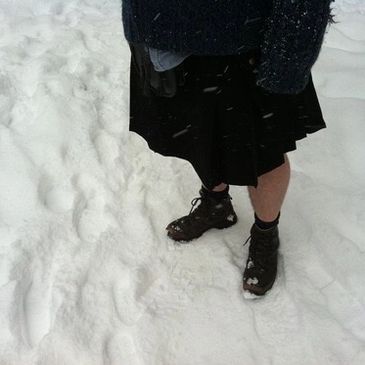 My legs, kilt and boots on a cold, snowy day in Edinburgh