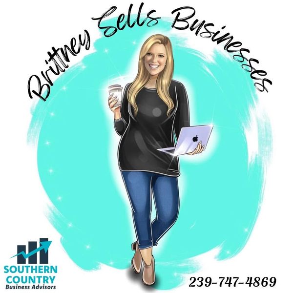 Illustration of a woman holding coffee and laptop with business branding.