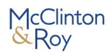 Logo of McClinton & Roy law firm with blue and gold text.