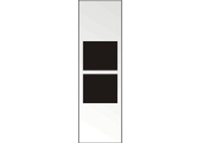 Tall white panel with two centered black squares.