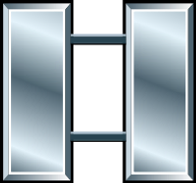 Metallic letter H with a shiny, reflective surface.