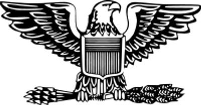 Black and white eagle emblem with a shield.