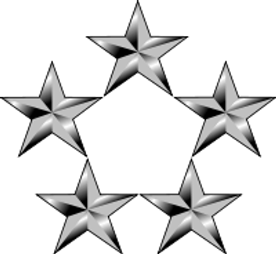 Five metallic silver stars arranged in a pentagon shape on a black background.