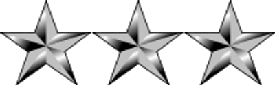 Three metallic silver stars on a black background.