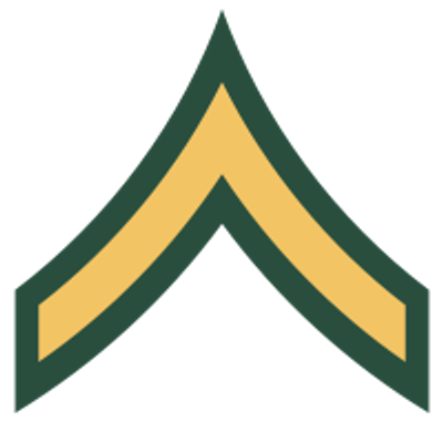 Military rank insignia with a gold chevron on a dark green background.