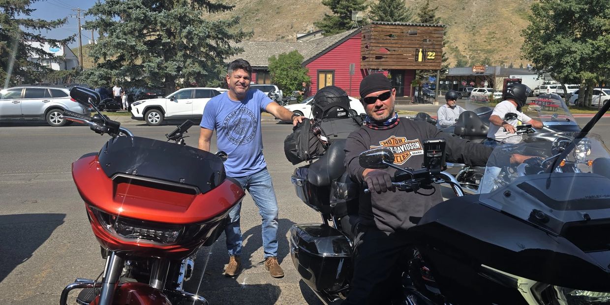 Jason VanCleave and Ceasar Chacon at the Harley Davidson Store in Jackson, WY