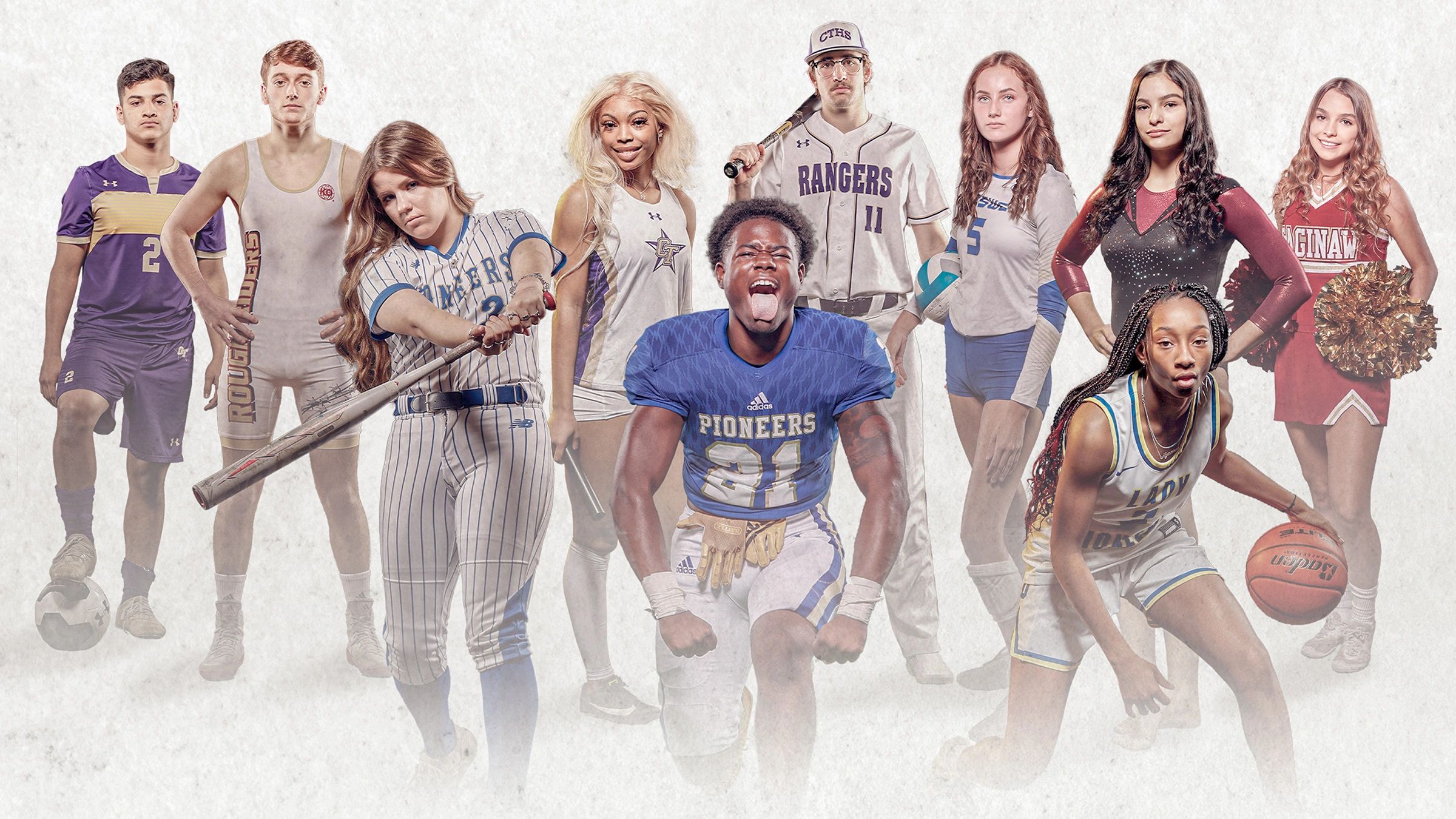 composite photo of Eagle Mountain Saginaw Independent School District varsity athletes 