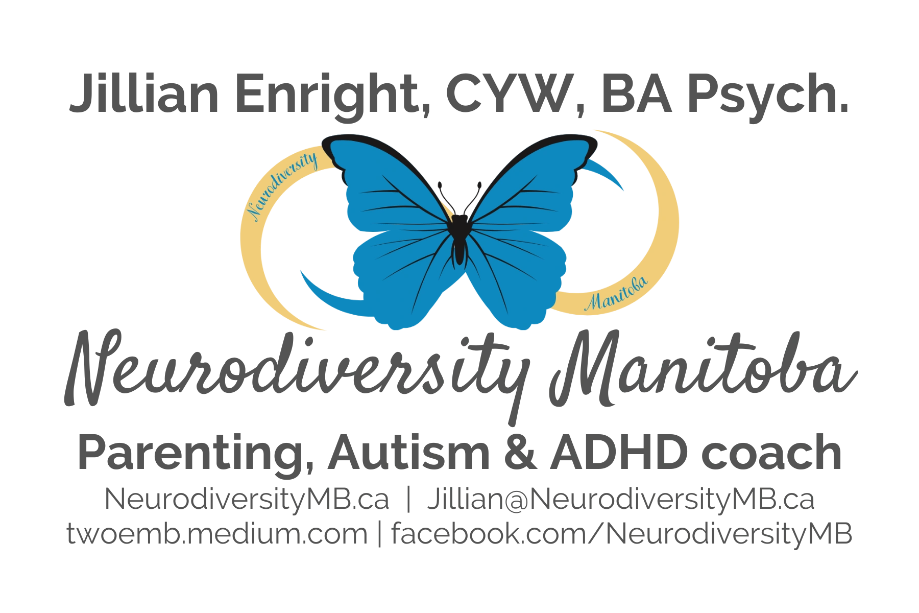 Jillian Enright, CYW, BA Psych. Parenting support, Autism & ADHD coach, founder of Neurodiversity MB