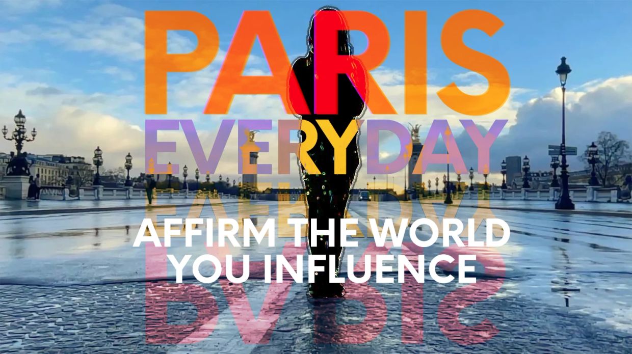 Silhouette in Paris with affirming text overlay.