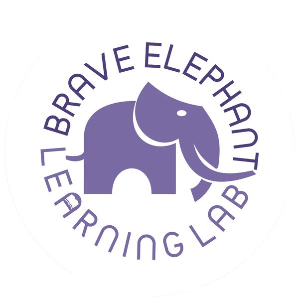 Light purple on white background. Side profile of elephant with company name on a white background. 
