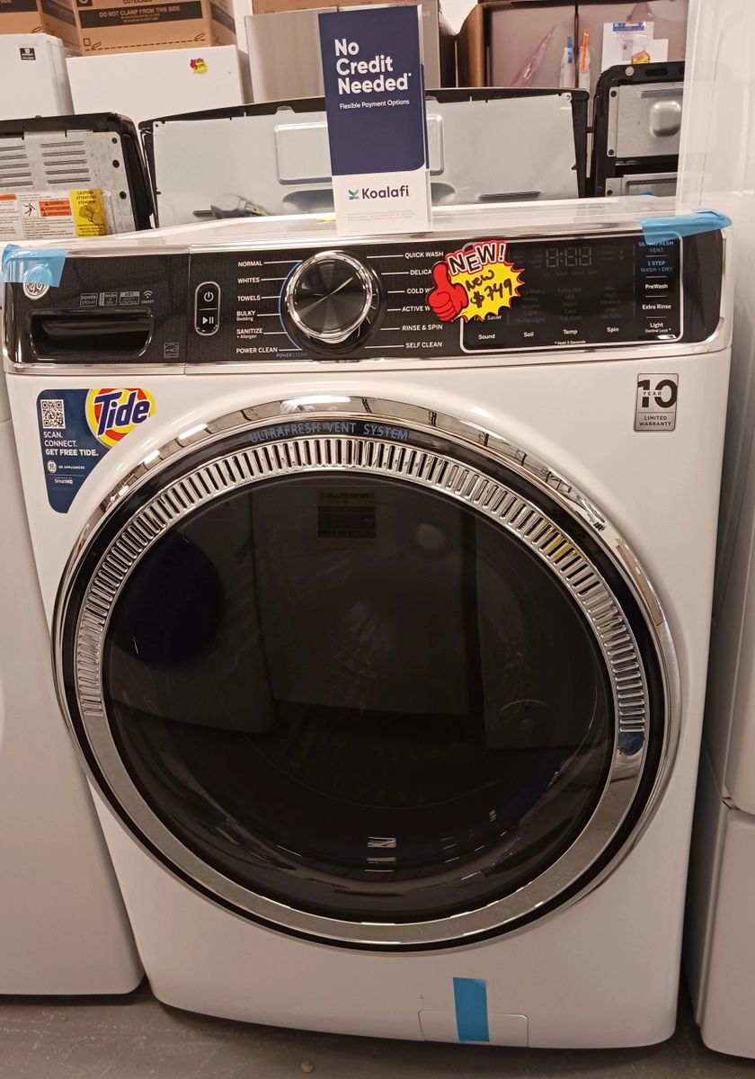 New White GE Smart Front Load Energy Star Steam Washer 27"
