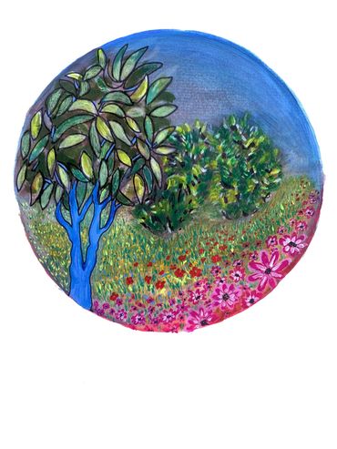 Blooming path - oil on  paper- 30x40 cm. 2021 