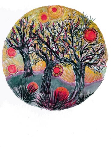 Storyteller trees -oil on paper - 30x40 cm. 2021