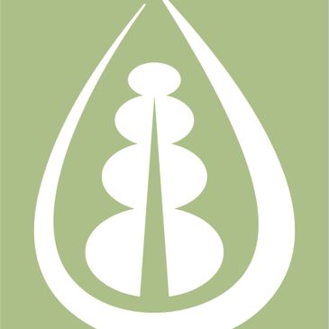 Abstract white tree-like shape inside a droplet on a green background.