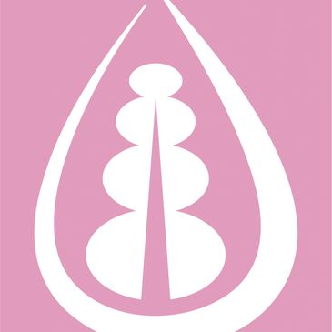 Abstract white design resembling a stylized tree on a pink background.