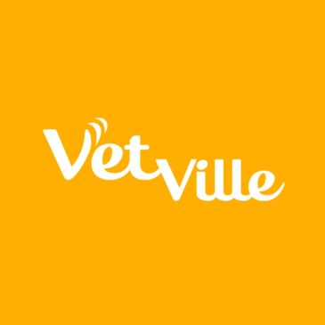 โลโก้ VetVille สีขาวบนพื้นหลังสีส้ม