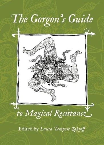 Book cover titled 'The Gorgon's Guide to Magical Resistance' with intricate artwork.