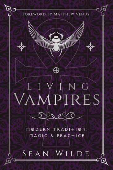 Book cover of "Living Vampires" by Sean Wilde, featuring mystical symbols and a scarab beetle.