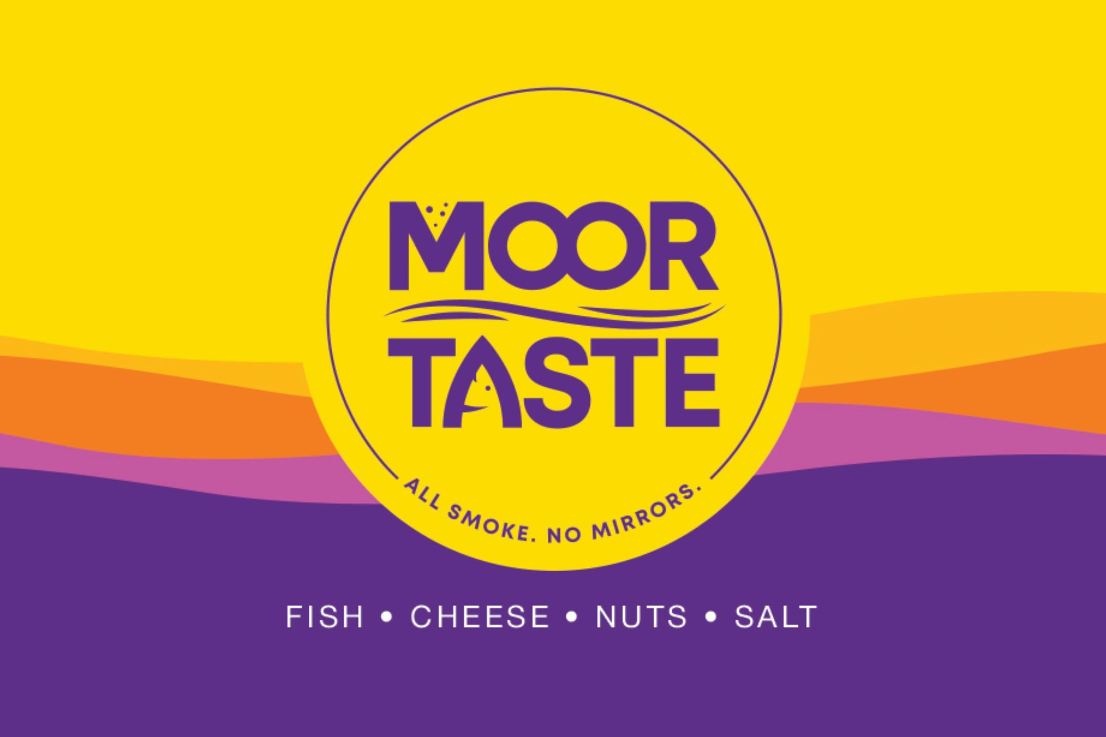 Bright logo of Moor Taste with colorful waves and tagline.