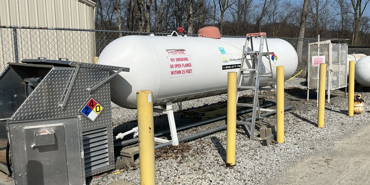 A large propane tank for refills.