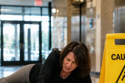Woman injured in a slip and fall on a wet floor in a public building