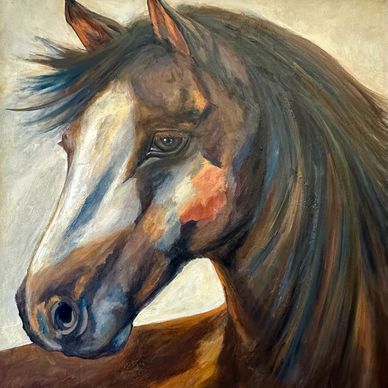 Rustic horse painting capturing movement and elegance