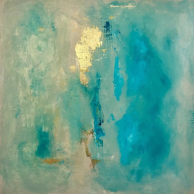 Modern organic abstract paintings with gold leaf